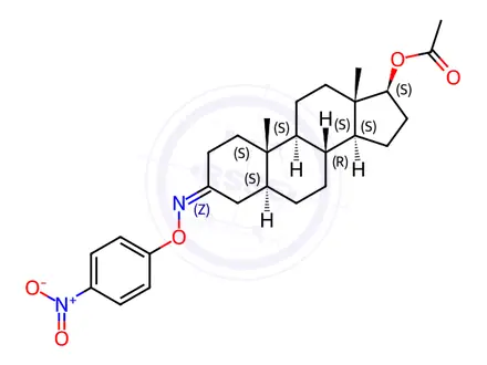 Chemical structure of 17β-Acetyloxy-5α-androstan-3-one O-(p-nitrophenyl)oxime