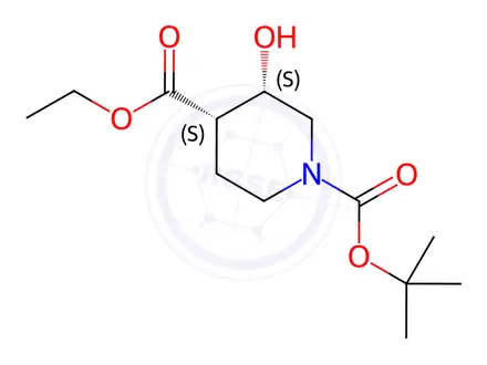 Chemical structure of O1-tert-butyl O4-ethyl (3S,4S)-3-hydroxypiperidine-1,4-dicarboxylate