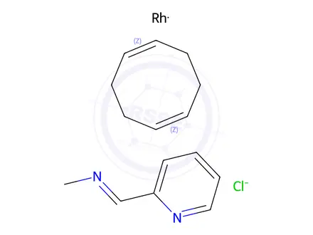 Chemical structure of Chloride[(1,2,5,6-η)-1,5-cyclooctadiene][N-(2-pyridinylmethylene)methanamine-N,N']rhodium(1+)