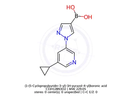 Chemical structure of (1-(5-Cyclopropylpyridin-3-yl)-1H-pyrazol-4-yl)boronic acid