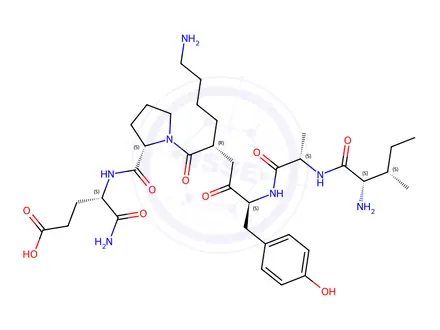 Chemical structure of Ile-ala-tyr-lys-pro-glu-NH2