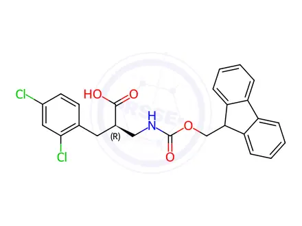 Chemical structure of Fmoc-(R)-3-amino-2-(2,4-dichlorobenzyl)propanoicacid