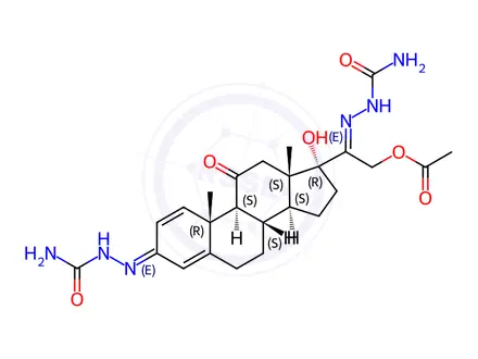 Chemical structure of 3,20-Disemicarbazone-17,21-dihydroxy-pregna-1,4-diene-3,11,20-trione 21-Acetate