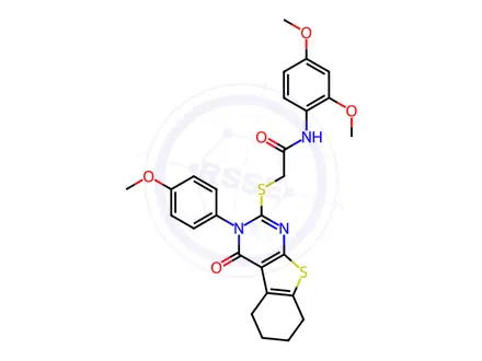 Chemical structure of N-(2,4-Dimethoxyphenyl)-2-((3-(4-methoxyphenyl)-4-oxo-3,4,5,6,7,8-hexahydrobenzo[4,5]thieno[2,3-d]pyrimidin-2-yl)thio)acetamide
