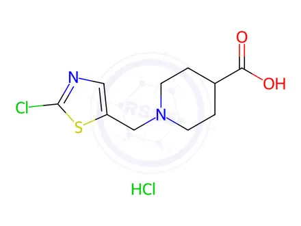 Chemical structure of 1-[(2-chloro-1,3-thiazol-5-yl)methyl]-4-piperidinecarboxylic acid hydrachloride
