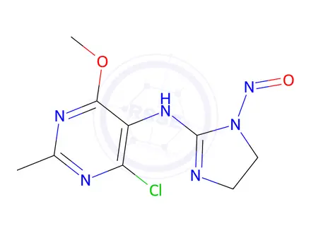 Chemical structure of 4-Chloro-6-methoxy-2-methyl-N-(1-nitroso-4,5-dihydro-1H-imidazol-2-yl)pyrimidin-5-amine