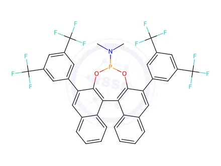 Chemical structure of (11bS)-, 2,6-bis[3,5-bis(trifluoromethyl)phenyl]-N,N-dimethyl-Dinaphtho[2,1-d:1',2'-f][1,3,2]dioxaphosphepin-4-amine