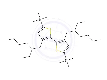 Chemical structure of Stannane, 1,1'-[3,3'-bis(2-ethylhexyl)[2,2'-bithiophene]-5,5'-diyl]bis[1,1,1-trimethyl-