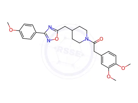 Chemical structure of 1-[(3,4-dimethoxyphenyl)acetyl]-4-{[3-(4-methoxyphenyl)-1,2,4-oxadiazol-5-yl]methyl}piperidine