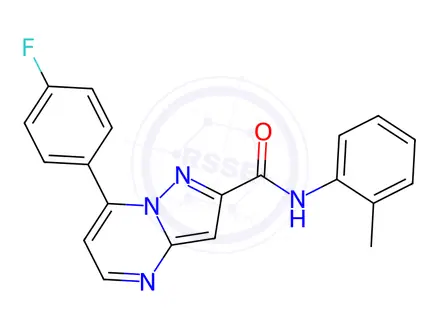 Chemical structure of 7-(4-fluorophenyl)-N-(2-methylphenyl)pyrazolo[1,5-a]pyrimidine-2-carboxamide