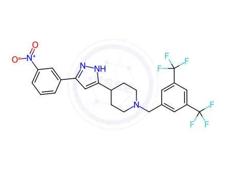 Chemical structure of 1-[3,5-bis(trifluoromethyl)benzyl]-4-[5-(3-nitrophenyl)-1H-pyrazol-3-yl]piperidine