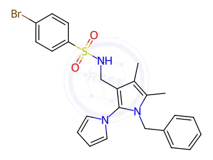 Chemical structure of N-({1'-benzyl-4',5'-dimethyl-1'H-[1,2'-bipyrrole]-3'-yl}methyl)-4-bromobenzene-1-sulfonamide