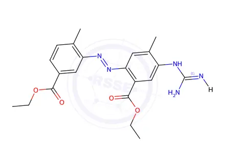 Chemical structure of (E)-ethyl 2-((5-(ethoxycarbonyl)-2-methylphenyl)diazenyl)-5-guanidino-4-methylbenzoate