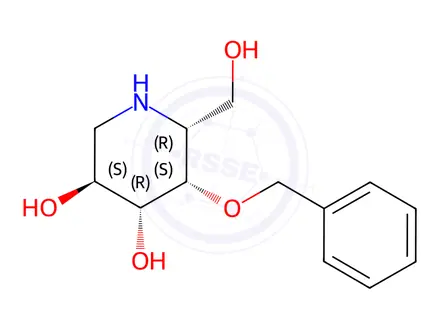 Chemical structure of (3S,4R,5S,6R)-5-(benzyloxy)-6-(hydroxymethyl)piperidine-3,4-diol