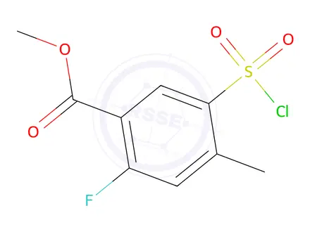 Chemical structure of methyl 5-(chlorosulfonyl)-2-fluoro-4-methylbenzoate