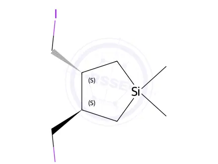 Chemical structure of trans-3,4-bis(iodomethyl)-1,1-dimethyl-silolane