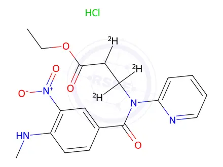 Chemical structure of N-[4-(Methylamino)-3-nitrobenzoyl]-N-2-pyridinyl-β-alanine-d3 Ethyl Ester Hydrochloride