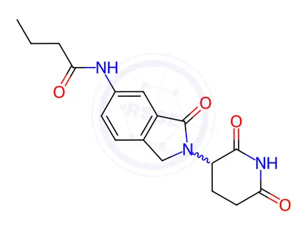 Chemical structure of N-[2-(2,6-dioxo-3-piperidyl)-3-oxo-isoindolin-5-yl]butanamide