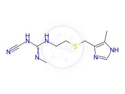 Chemical structure of Guanidine,N-cyano-N``-methyl-N`-[2-[[(4-methyl-1H-imidazol-5-yl)methyl]thio]ethyl]-,dihydrochloride
