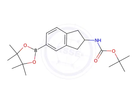 Chemical structure of tert-Butyl 2,3-dihydro-5-(4,4,5,5-tetramethyl-1,3,2-dioxaborolan-2-yl)-1h-inden-2-ylcarbamate