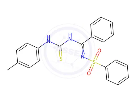 Chemical structure of N-(Phenylsulfonyl)-N'-(p-tolylcarbamothioyl)benzimidamide