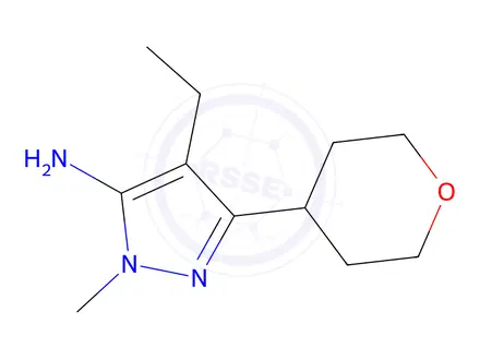Chemical structure of 4-Ethyl-1-methyl-3-(tetrahydro-2h-pyran-4-yl)-1h-pyrazol-5-amine