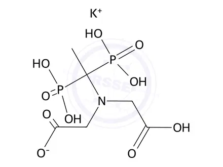 Chemical structure of potassium N-(carboxymethyl)-N-(1,1-diphosphonoethyl)glycinate