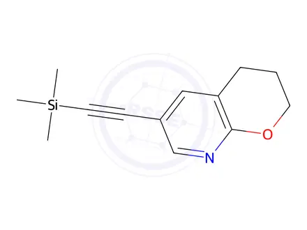 Chemical structure of 6-((trimethylsilyl)ethynyl)-3,4-dihydro-2H-pyrano[2,3-b]pyridine