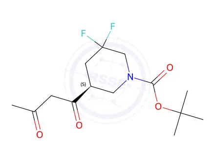 Chemical structure of Tert-butyl (S)-3,3-difluoro-5-(3-oxobutanoyl)piperidine-1-carboxylate