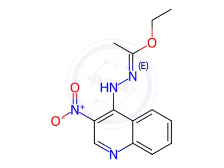Chemical structure of Ethyl N'-(3-nitroquinolin-4-yl)acetohydrazonate