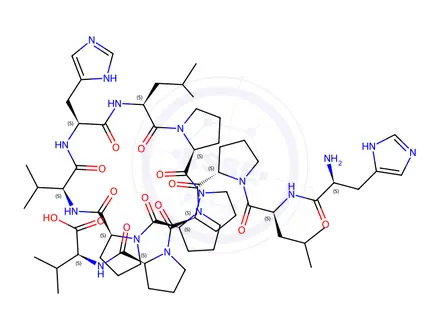 Chemical structure of H-HIS-LEU-PRO-PRO-PRO-VAL-HIS-LEU-PRO-PRO-PRO-VAL-OH