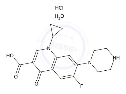 Chemical structure of Ciprofloxacin Hydrochloride xhydrate