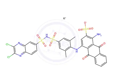Chemical structure of potassium 1-amino-4-[4-[[(2,3-dichloroquinoxalin-6-yl)sulphonyl]sulphamoyl]-2,6-(dimethylphenyl)]amino-9,10-dihydro-9,10-dioxoanthracene-2-sulphonate