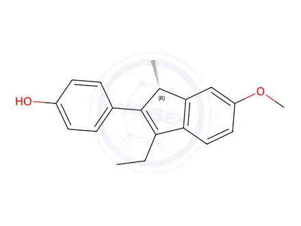 Chemical structure of (R)-4-(3-Ethyl-6-methoxy-1-methyl-1H-inden-2-yl)-phenol