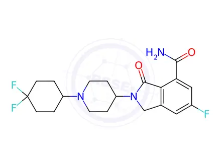 Chemical structure of 2-[1-(4,4-Difluorocyclohexyl)-4-piperidinyl]-6-fluoro-2,3-dihydro-3-oxo-1H-isoindole-4-carboxamide