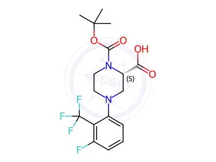 Chemical structure of (S)-1-(tert-Butoxycarbonyl)-4-(3-fluoro-2-(trifluoro-methyl)phenyl)piperazine-2-carboxylic acid