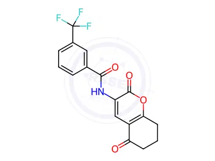 Chemical structure of N-(2,5-dioxo-5,6,7,8-tetrahydro-2H-chromen-3-yl)-3-(trifluoromethyl)benzamide