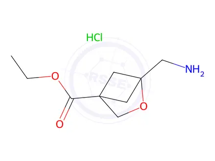 Chemical structure of ETHYL 1-(AMINOMETHYL)-2-OXABICYCLO[2.1.1]HEXANE-4-CARBOXYLATE HYDROCHLORIDE