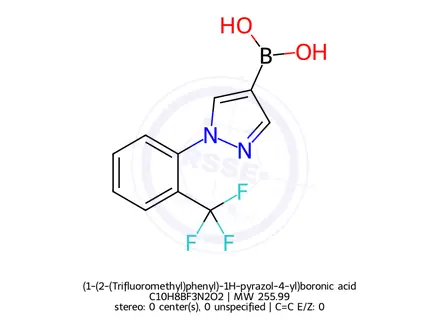 Chemical structure of (1-(2-(Trifluoromethyl)phenyl)-1H-pyrazol-4-yl)boronic acid