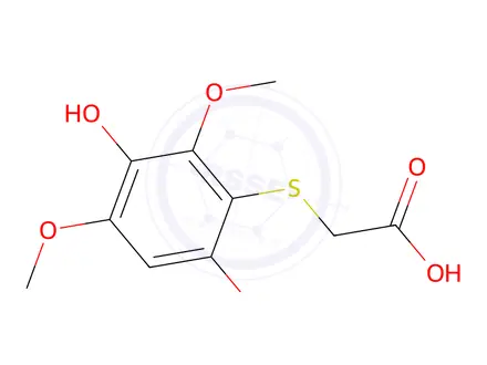 Chemical structure of 2,6-dimethoxyhydroquinone-3-mercaptoacetic acid