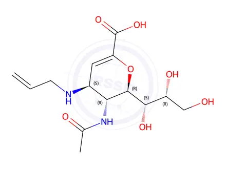 Chemical structure of 5-(Acetylamino)-2,6-anhydro-3,4,5-trideoxy-4-(2-propen-1-ylamino)-D-glycero-D-galacto-non-2-enonic Acid