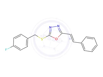 Chemical structure of (E)-2-((4-fluorobenzyl)thio)-5-styryl-1,3,4-oxadiazole