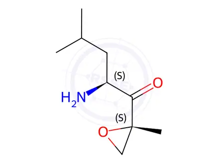 Chemical structure of (S)-2-amino-4-methyl-1-((S)-2-methyloxiran-2-yl)pentan-1-one