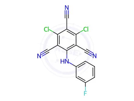 Chemical structure of 2,4-Dichloro-6-[(3-fluorophenyl)amino]-1,3,5-benzenetricarbonitrile