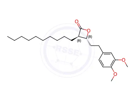 Chemical structure of 2-Oxetanone, 3-decyl-4-[2-(3,4-dimethoxyphenyl)ethyl]-, (3R,4R)-