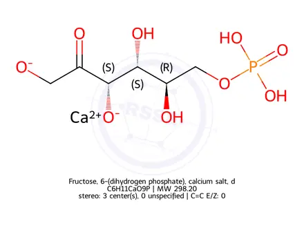 Chemical structure of Fructose, 6-(dihydrogen phosphate), calcium salt, d-