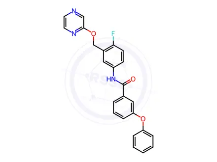 Chemical structure of N-(4-Fluoro-3-((pyrazin-2-yloxy)methyl)phenyl)-3-phenoxybenzamide
