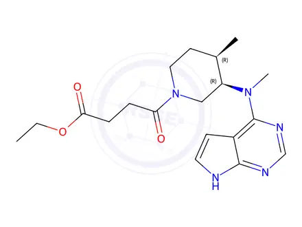 Chemical structure of ethyl 4-((3R,4R)-4-methyl-3-(methyl(7H-pyrrolo[2,3-d]pyrimidin-4-yl)amino)piperidin-1-yl)-4-oxobutanoate