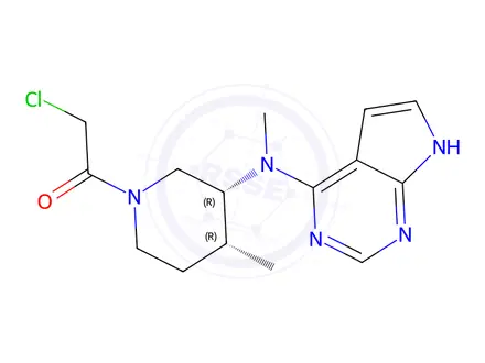 Chemical structure of 2-chloro-1-((3R,4R)-4-methyl-3-(methyl(7H-pyrrolo[2,3-d]pyrimidin-4-yl)amino)piperidin-1-yl)ethanone