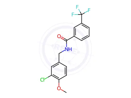 Chemical structure of N-(3-chloro-4-methoxybenzyl)-3-(trifluoromethyl)benzamide
